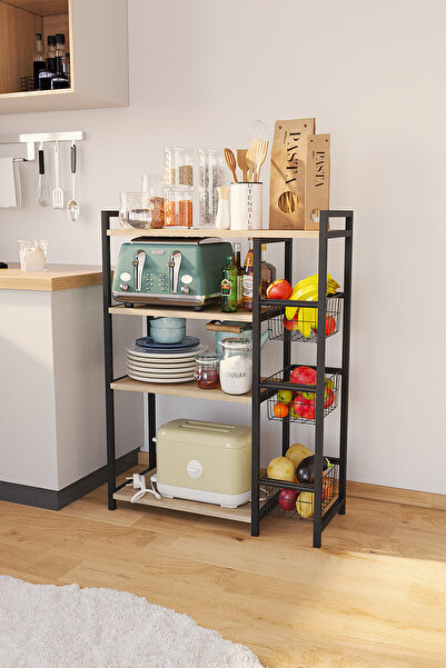 moniev Tak-Çıkar Sepetli Mutfak Rafı Çok Amaçlı Raf Kiler Banyo Rafı Metal Dü...