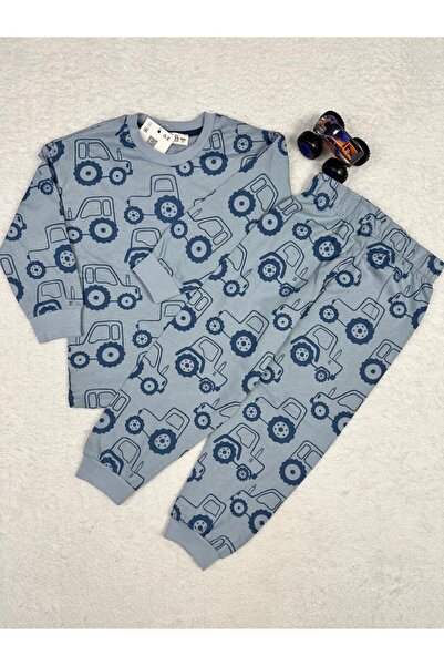 Little Miny Kids Minykids Tractor Pattern Blue Boy's Pajama Set