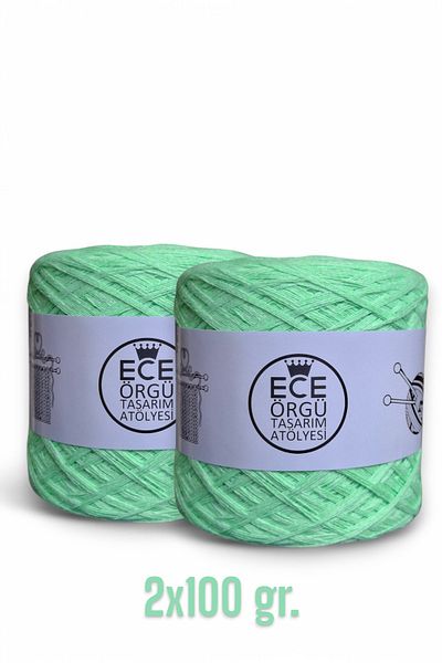 Ece Örgü Tasarım Atölyesi Πλεκτό σχοινί χειρός από βαμβακερό πολυώροφο πράσινο φθορινάζ (200 γρ.)