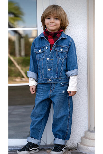 ASL GOLF CLUB Erkek Çocuk %100 Pamuk Alt-Üst Boyfriend Jean Denim Takım