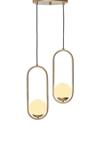 Luzarana Zenga 2 li Sarı Metal Gövde Beyaz Camlı Tasarım Lüx Avize