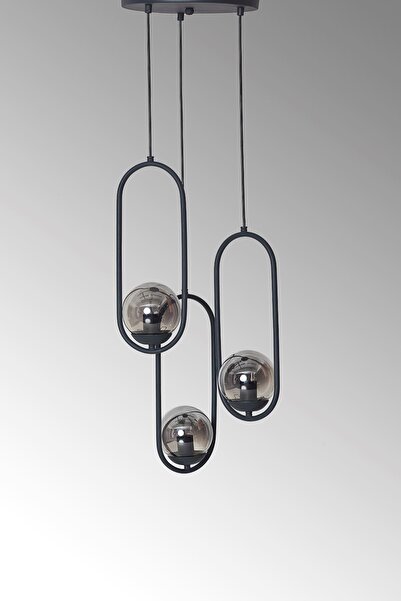 Luzarana Zenga 3 lü Antrasit Metal Gövde Füme Camlı Tasarım Lüx Avize