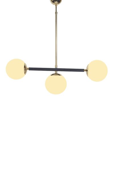 Luzarana Optik 3 Lü Gold-Siyah Metal Gövde Beyaz Camlı Tasarım Lüx Sarkıt Avize