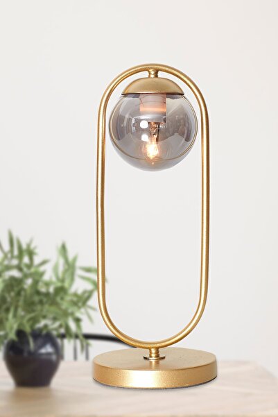 Luzarana Zenga Sarı Metal Gövde Füme Camlı Tasarım Lüx Masa Lambası