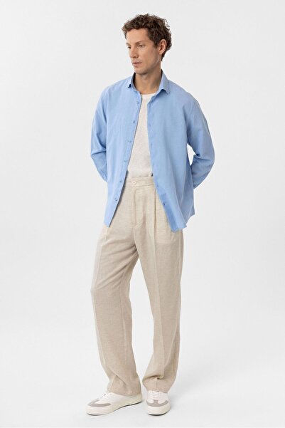 Antioch Bebe Mavi Keten Karışımlı Erkek Gömlek