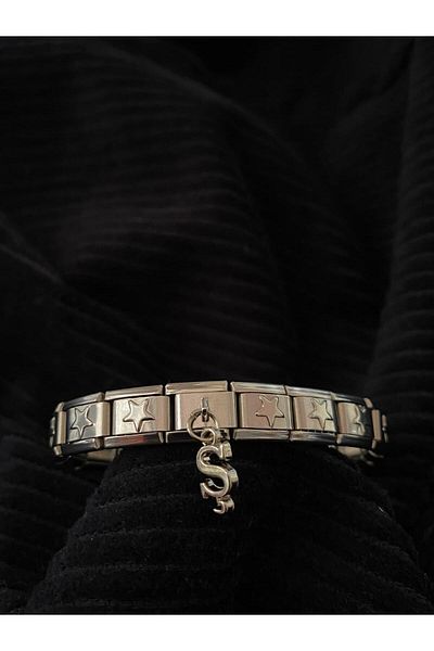 bijoux uniques Letter S Starry Steel Italian Charm Bracelet