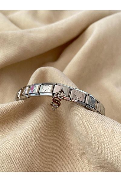 bijoux uniques Letter S Heart Steel Italian Charm Bracelet