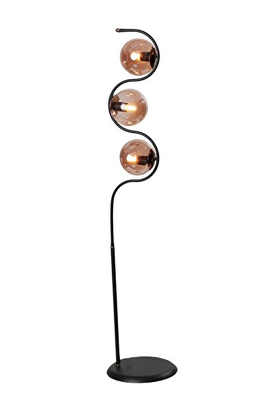 Luzarana Roxy Siyah-Gold Metal Gövde Bal Camlı Tasarım Lüx Yerden Aydınlatma Lambader