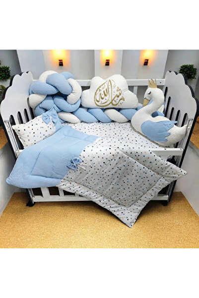 JULYA KİDS طقم وسائد مضفرة مكون من 3 قطع - غائم وبطة، طقم نوم سرير 60*120 سم