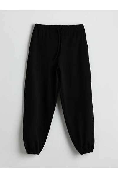 LC Waikiki Natuvera Black Women's Jogger Sweatpants with Elastic Waist