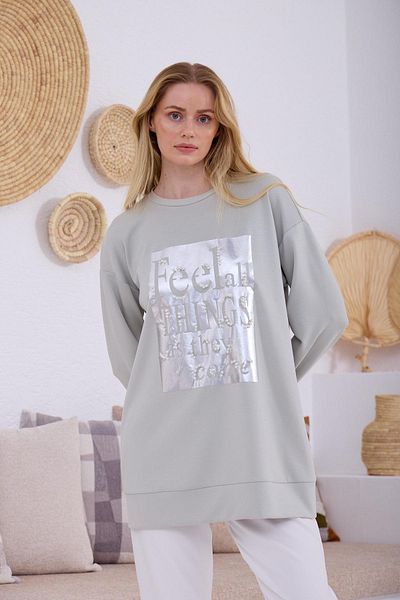 Moodbasic Moodbasic Pearl Detailed Printed Sweatshirt-21298