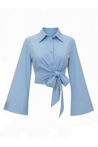 Modamorfo Cămașă cu mâneci cu cravată laterală Baby Blue