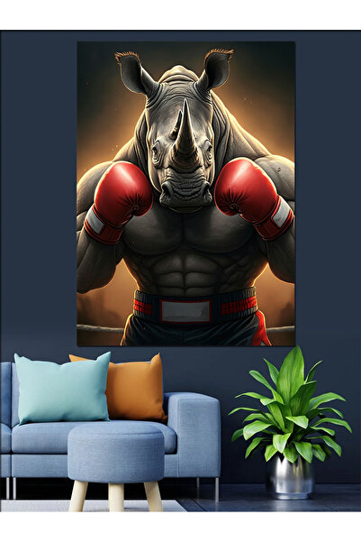 ekart Boxer Rhino Decorative Canvas - Mdf Wooden Painting