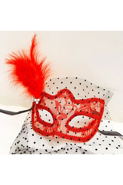 SAVA HOME COLLECTİON Red Color Lace Veil Party Mask Prom