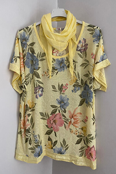 AYASOFYA OTANTIK Eșarfă galbenă italiană pentru femei, cu mâneci și tiv cu pa...