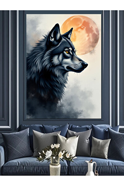 ekart Ay Işığında Kurt Dekoratif Kanvas - Mdf Ahşap Tablo