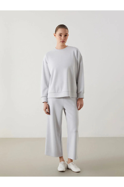 LC Waikiki Γυναικείο φούτερ LCW Modest Grey με φαρδύ πόδι με ελαστική μέση