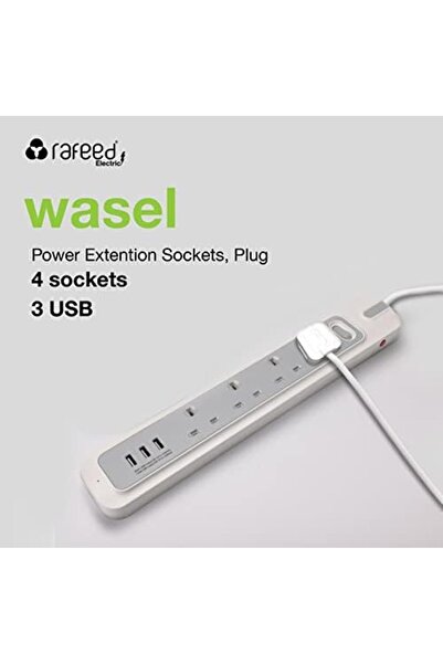 RAFEED Power Extension Cable 3M 4 Sockets, 3 USB charging port, 3120 Watts