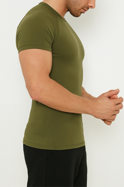 WUCHT Ανδρικό μπλουζάκι με μανίκια χακί με στενή εφαρμογή Compression Gym Fitness Sports T-shirt