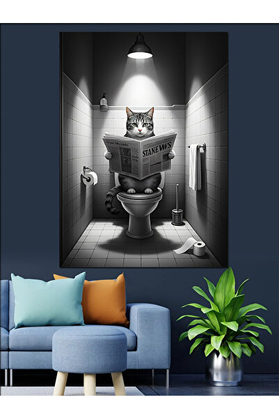 ekart Tuvaleteki Keçi Dekoratif Kanvas - Mdf Ahşap Tablo