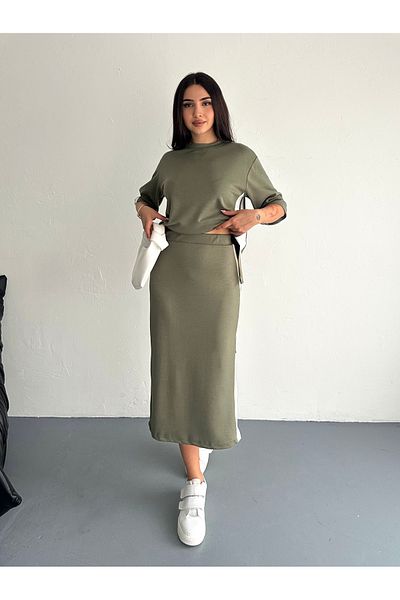 sportiness Slitted Garnish Soft Texture Modal Fabric Skirt Suit