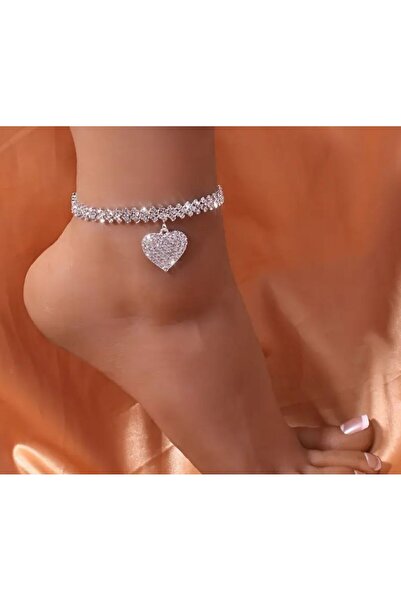 Dgt Luxury Showy Anklet with Heart Figure and Rhinestone Detail