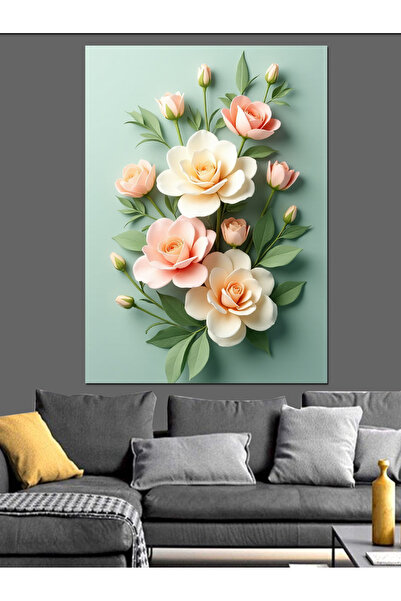 KanvasSepeti Buchet de flori roz Pictură decorativă în ulei, cu textură, de î...