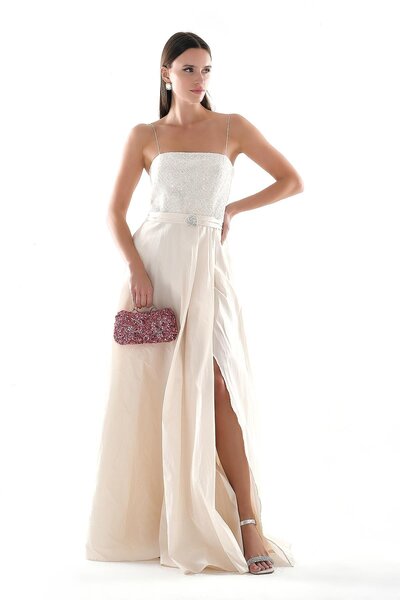 EXPLOSION Kloş Etekli, Broşlu Abiye Elbise