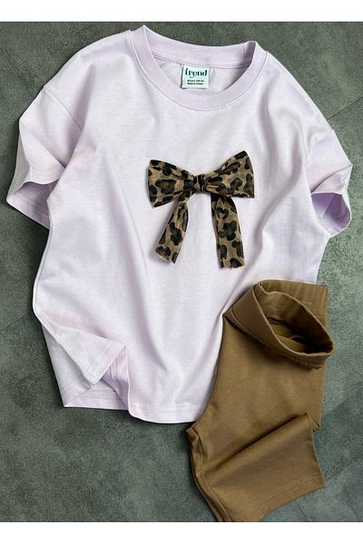 FYONCH Bow Appliqued Girl's Shorts Leggings Set