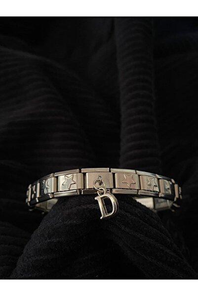 bijoux uniques D Harfli Yıldızlı Çelik İtalyan Charm Bileklik