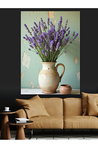 ekart Lavanta Vazoda Dekoratif Kanvas - Mdf Ahşap Tablo
