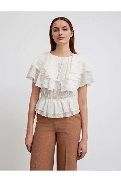 FEMİAS Ruffle Collar Brode Embroidered Blouse