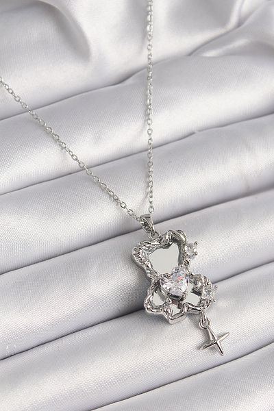 Store 316l الصلب الفضة اللون مرآة تيدي بير نموذج الزركون حجر القلب التفاصيل قلادة المرأة - Tj-bko9627