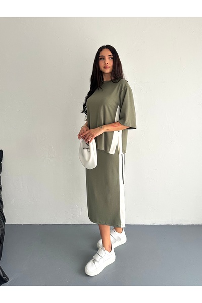 sportiness Slitted Garnish Soft Texture Modal Fabric Skirt Suit