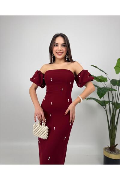 conconmoda Arabella İncili Atlas Uzun Elbise