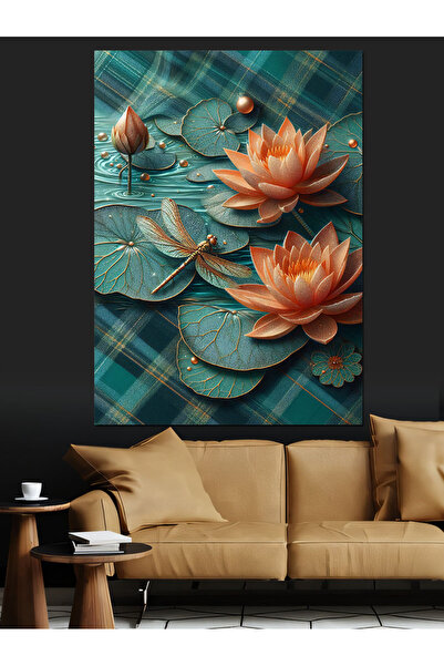 KanvasSepeti Pictură decorativă pe pânză cu flori de lotus, pictură în ulei, ...