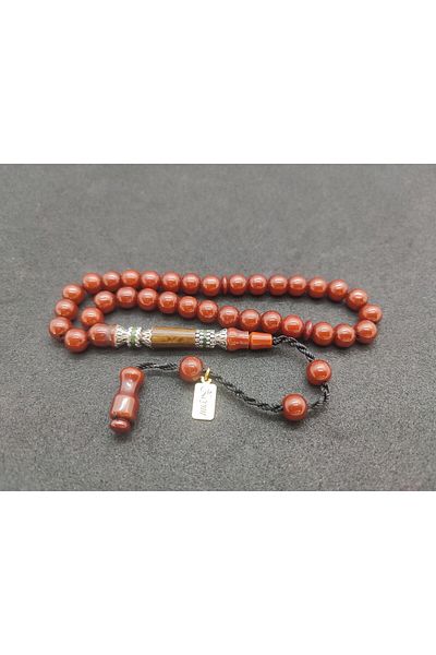 İskeçe Exclusive Zeyn Master Work Silver Nakkaş Squeezing Amber Double Sanding Double Polish Wrist Length 7511