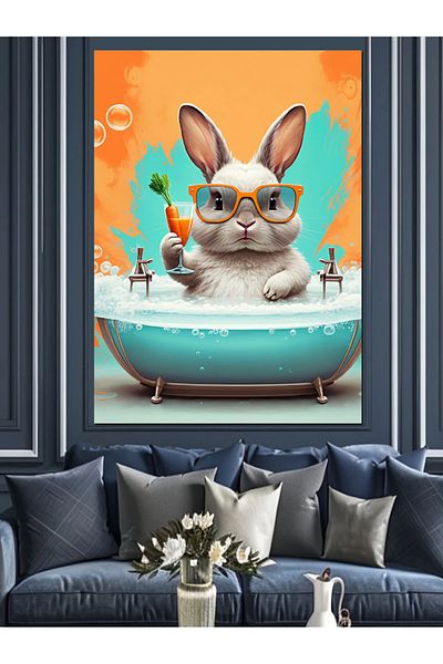 Tablomega Bathing Rabbit Decorative Canvas - Mdf Wooden Painting