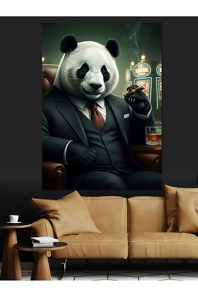 Tablomega Panda in Suit Decorative Canvas - Mdf Wooden Painting