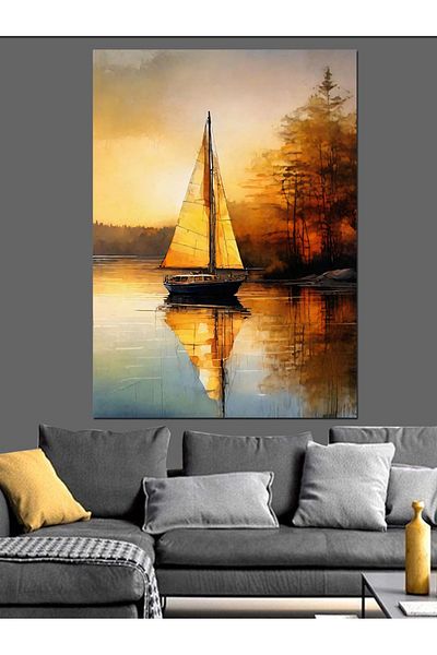 Tablomega Sailboat Decorative Canvas by the Lake - Mdf Wooden Painting