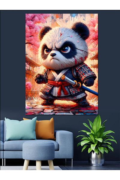 Tablomega Samurai Panda Decorative Canvas - Mdf Wooden Table
