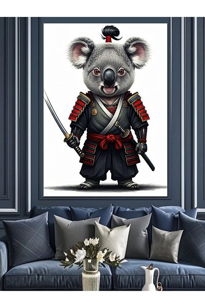 Tablomega Samurai Koala Decorative Canvas - Mdf Wooden Painting