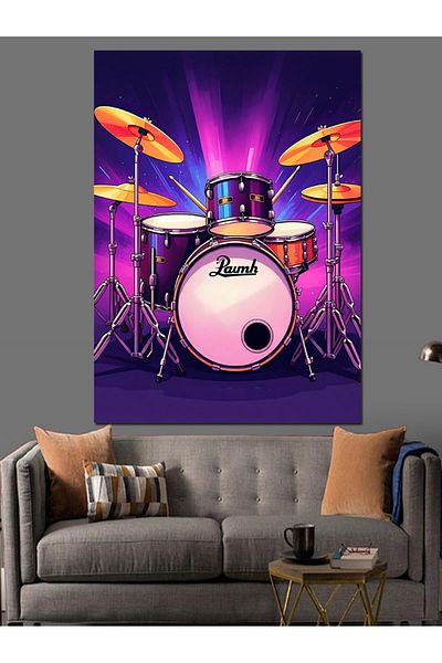 Tablomega Colorful Drum Set Decorative Canvas - Mdf Wood Table