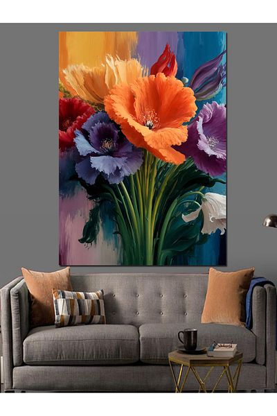 Tablomega Colorful Flowers Decorative Canvas - Mdf Wooden Painting