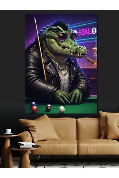 Tablomega Crocodile Playing Billiards Decorative Canvas - Mdf Wooden Painting