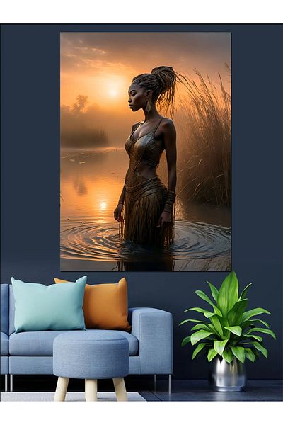 Tablomega Woman on the Lake Shore Decorative Canvas - Mdf Wooden Painting
