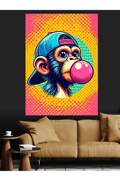 Tablomega Colorful Monkey with Hat Decorative Canvas - Mdf Wooden Painting