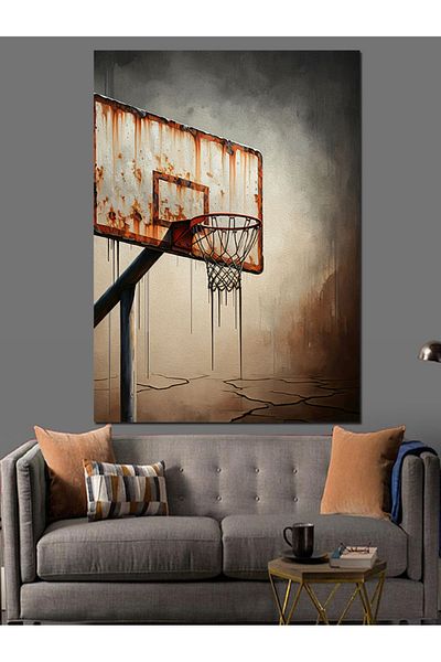 Tablomega Rusty Basketball Hoop Decorative Canvas - Mdf Wooden Table