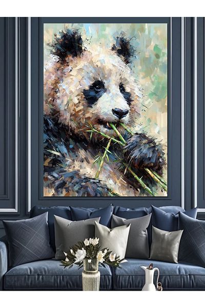 Tablomega Panda care mănâncă bambus Pânză decorativă - Lemn MDF