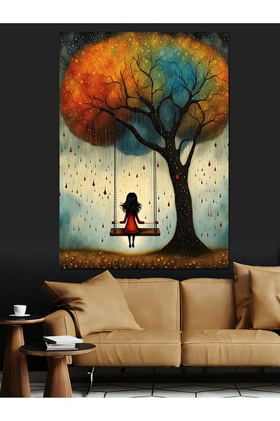 Tablomega Girl on the Swing Decorative Canvas - Mdf Wooden Painting